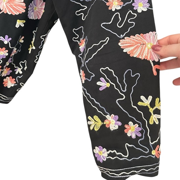 Vintage Embroidered Artsy Kimono Style Floral Black Button Down Jacket size XL - Picture 4 of 10